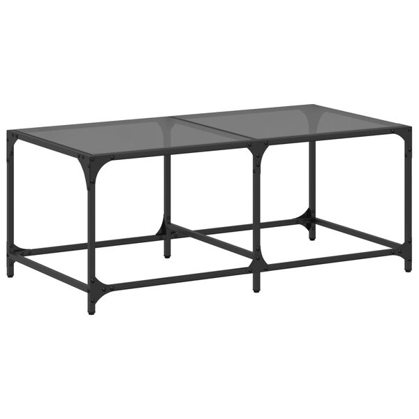 vidaXL Mesa de centro com topo em vidro preto 98,5x50x40 cm a&ccedil;o