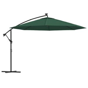vidaXL Guarda-sol cantilever c/ luzes LED e poste metal 350 cm verde