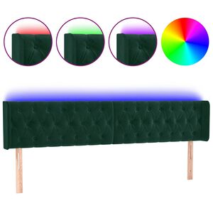 vidaXL Cabeceira cama c/ luzes LED veludo 183x16x78/88 cm verde-escuro