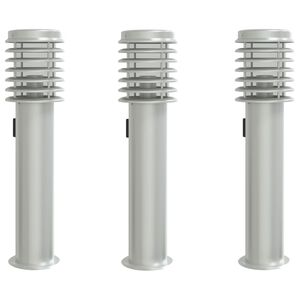 vidaXL Candeeiro ch&atilde;o exterior c/ tomada 3 pcs 60cm a&ccedil;o inox. prateado