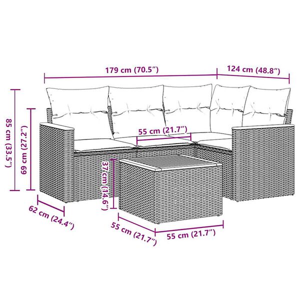 vidaXL 5 pcs conjunto sof&aacute;s de jardim com almofad&otilde;es vime PE preto