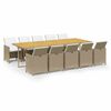 vidaXL 11 pcs conjunto jantar p/ jardim c/ almofad&otilde;es vime PE bege