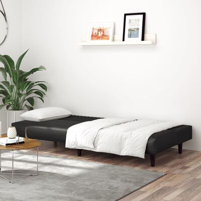vidaXL Sofá-cama de 2 lugares couro artificial preto
