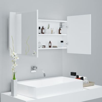 vidaXL Armário espelhado casa de banho LED 90x12x45 cm acrílico branco