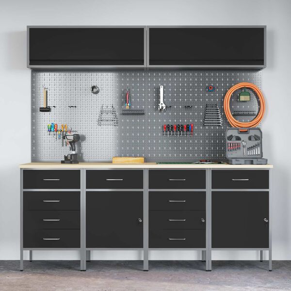 vidaXL Conjunto de Arm&aacute;rios de Trabalho com gaveta Manual 10 pcs Preto