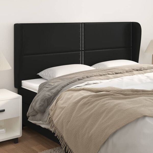 vidaXL Cabeceira de cama c/ abas couro artif. 183x23x118/128 cm preto