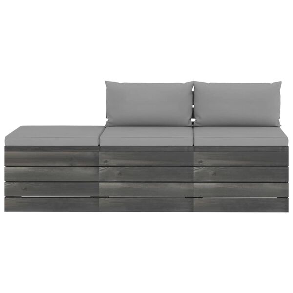 vidaXL 3 pcs conjunto lounge de paletes + almofad&otilde;es madeira de pinho