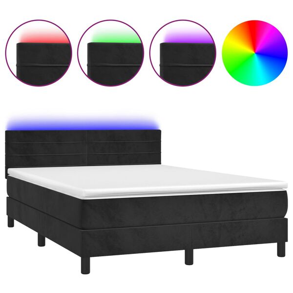 vidaXL Cama box spring c/ colch&atilde;o/LED 140x190 cm veludo preto