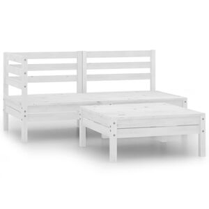 vidaXL 3 pcs conjunto lounge de jardim pinho maci&ccedil;o branco