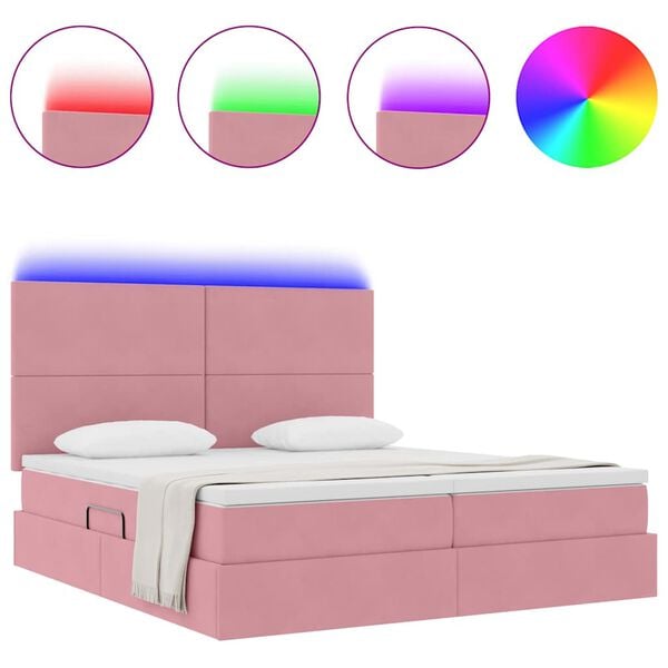 vidaXL Cama com luzes de tira LED Rosa 180 x 200 cm Veludo