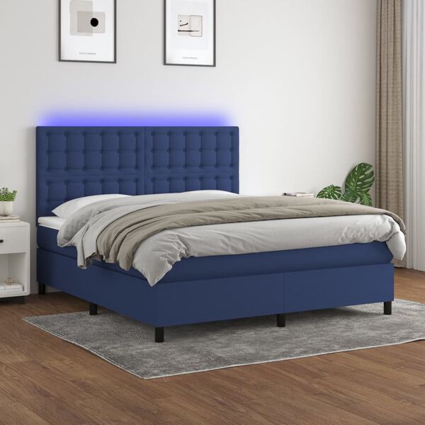 vidaXL Cama box spring c/ colchão e LED 180x200 cm tecido azul