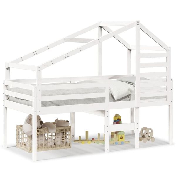 vidaXL Cama alta com telhado 90x190 cm pinho maciço branco