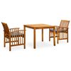 vidaXL 3 pcs conjunto de jantar p/ jardim c/ almofad&otilde;es ac&aacute;cia maci&ccedil;a