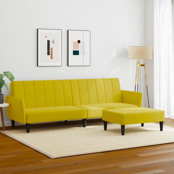 vidaXL Sof&aacute;-cama 2 lugares c/ apoio de p&eacute;s veludo amarelo