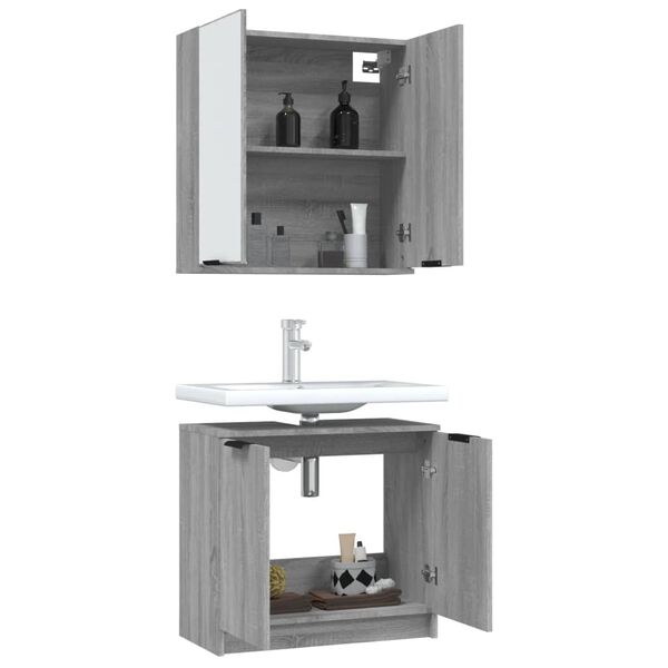 vidaXL 2 pcs conj. m&oacute;veis casa de banho derivados madeira cinza sonoma