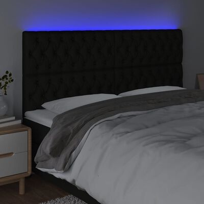 vidaXL Cabeceira de cama c/ luzes LED tecido 200x7x118/128 cm preto