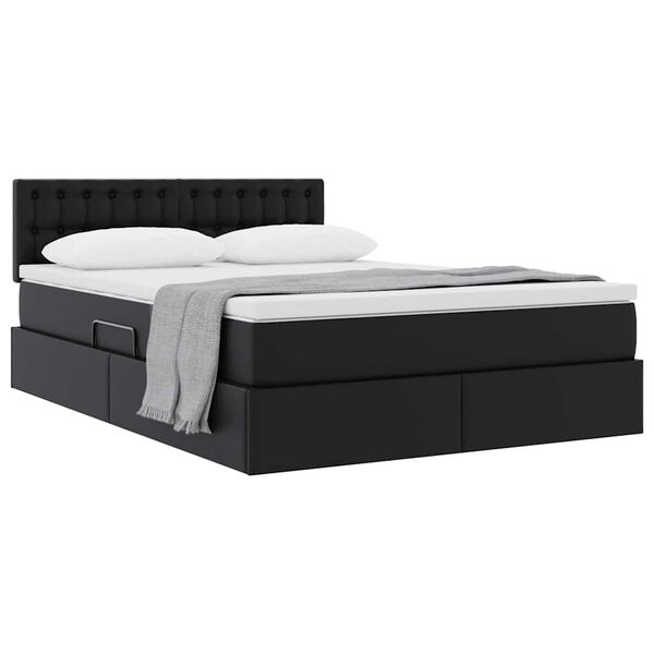 vidaXL Cama com arruma&ccedil;&atilde;o e colch&atilde;o Preto 140 x 190 cm Couro Sint&eacute;tico