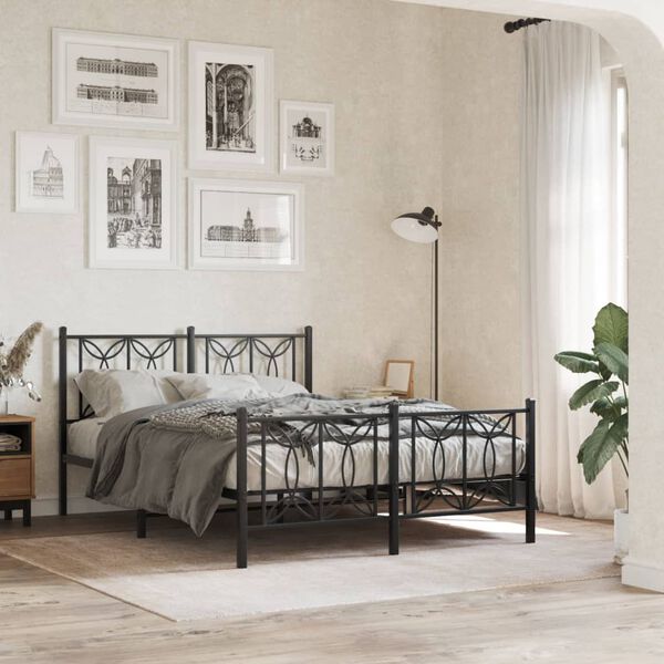 vidaXL Estrutura de cama com cabeceira e p&eacute;s 135x190 cm metal preto