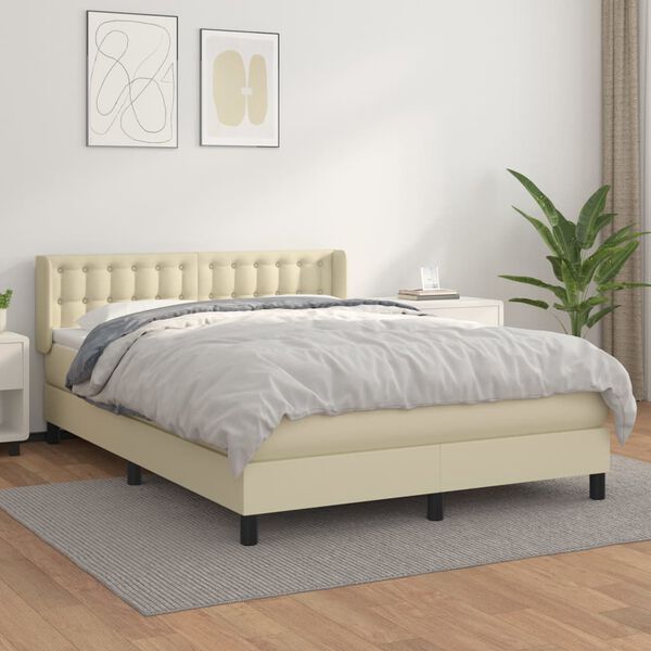 vidaXL Cama com molas/colch&atilde;o 140x190 cm couro artificial cor creme