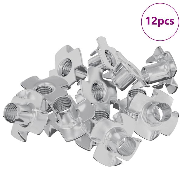 vidaXL Porca em T com Pinos 12 pcs Prateado M6 mm A&ccedil;o