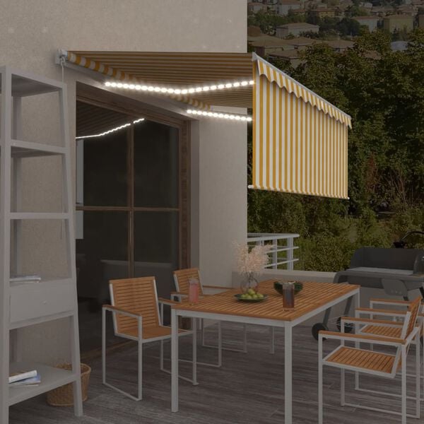 vidaXL Toldo retr&aacute;til manual com estore/LED 3x2,5 m amarelo e branco