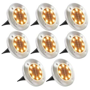 vidaXL Ilumina&ccedil;&atilde;o LED solar de solo 8 pcs branco quente