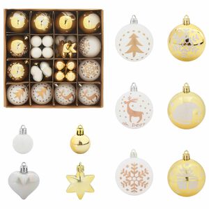 vidaXL Conjunto de Bolas de Natal 40 pcs Branco e dourado Pl&aacute;stico