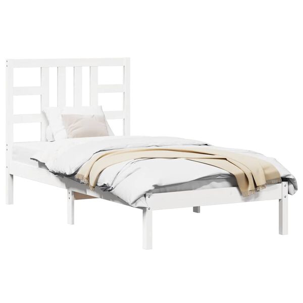 vidaXL Estrutura de cama solteiro 90x190 cm madeira maci&ccedil;a branco