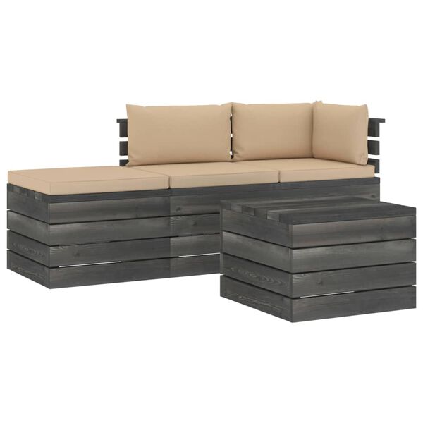 vidaXL 4 pcs conjunto lounge de paletes + almofad&otilde;es madeira de pinho