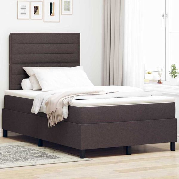 vidaXL Cama Box com colch&atilde;o Marrom Escuro 120 x 190 cm tecido