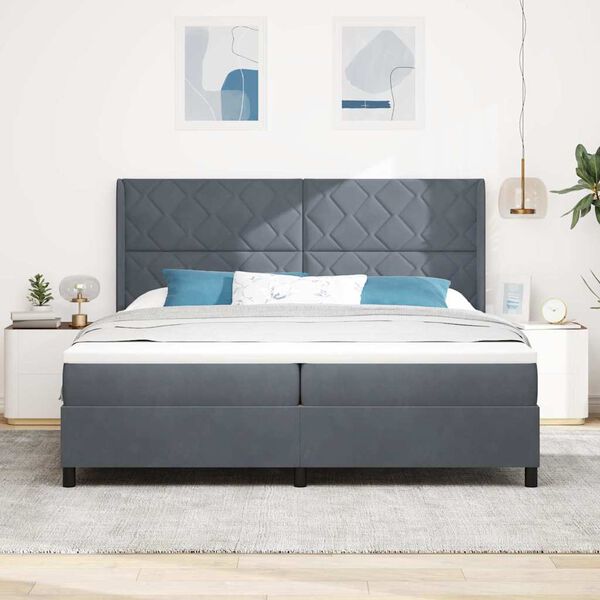 vidaXL Cama Box com luzes de tira LED Cinza Escuro 200 x 200 cm Veludo