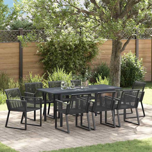 vidaXL Conjunto de Jantar para Jardim 9 pcs Preto Aço e poli-rattan