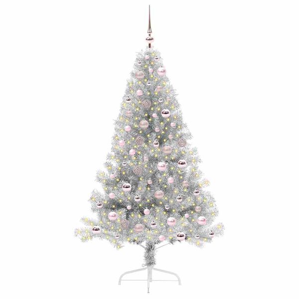 vidaXL &Aacute;rvore de Natal Artificial Pr&eacute;-iluminada Prateado 180 cm PET
