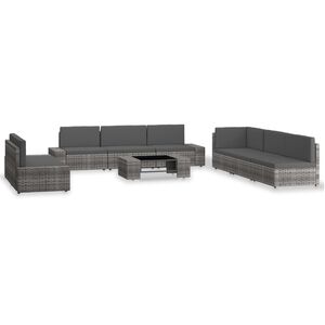 vidaXL 9 pcs conjunto lounge de jardim vime PE cinzento