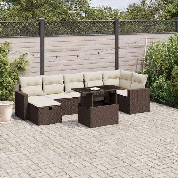 vidaXL 8 pcs conjunto sof&aacute;s de jardim c/ almofad&otilde;es vime PE castanho