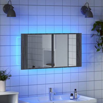 vidaXL Armário WC c/ espelho e luzes LED acrílico cinzento sonoma