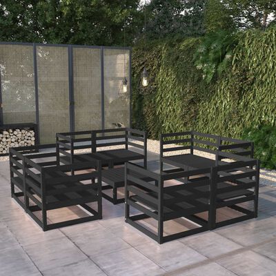vidaXL 9 pcs conjunto lounge de jardim pinho maciço preto