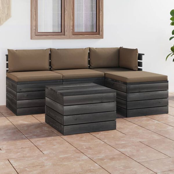 vidaXL 5 pcs conjunto lounge de paletes + almofad&otilde;es madeira de pinho