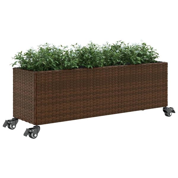 vidaXL Canteiro jardim c/ rodas 2pcs 107x32x38cm vime PE castanho