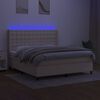 vidaXL Cama box spring c/ colch&atilde;o e LED 180x200 cm tecido cor creme