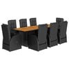 vidaXL 9 pcs conjunto de jantar p/ jardim c/ almofad&otilde;es vime PE preto