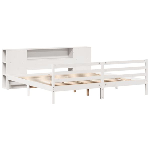 vidaXL Cama com estante sem colchão 180x200 cm pinho maciço branco
