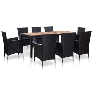vidaXL 9 pcs conjunto jantar exterior com almofad&otilde;es vime PE preto