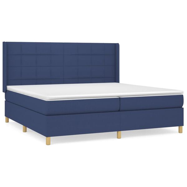 vidaXL Cama com molas/colch&atilde;o 200x200 cm tecido azul