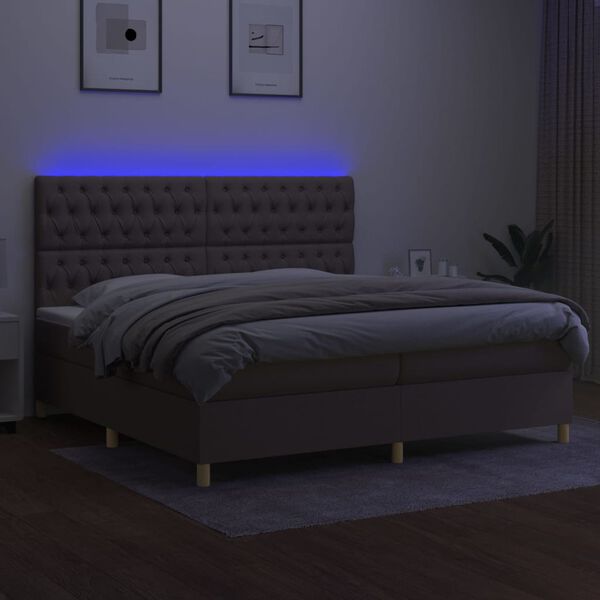vidaXL Cama box spring colch&atilde;o/LED 200x200cm tecido cinza-acastanhado