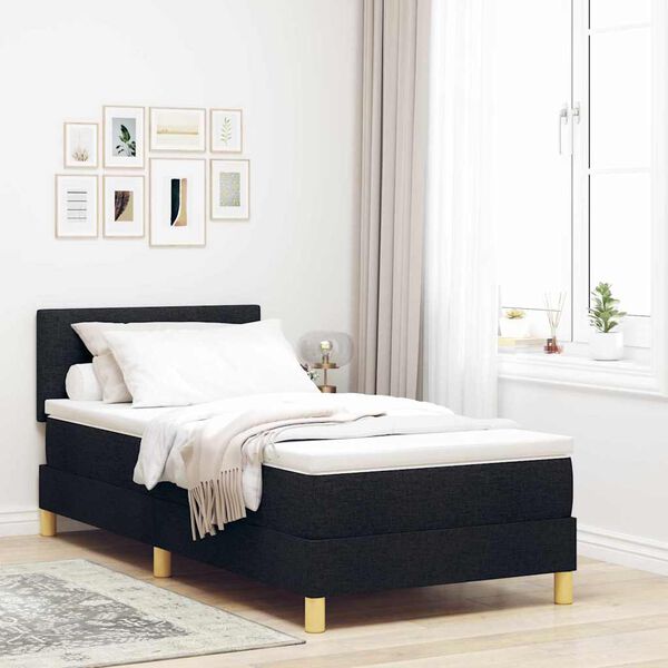 vidaXL Cama Box com colch&atilde;o com cabeceira Preto 80 x 200 cm tecido