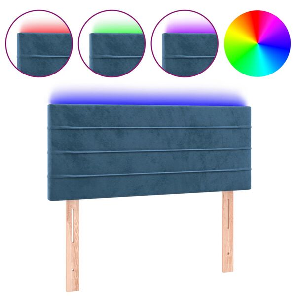 vidaXL Cabeceira de cama c/ luzes LED veludo 80x5x78/88 cm azul-escuro
