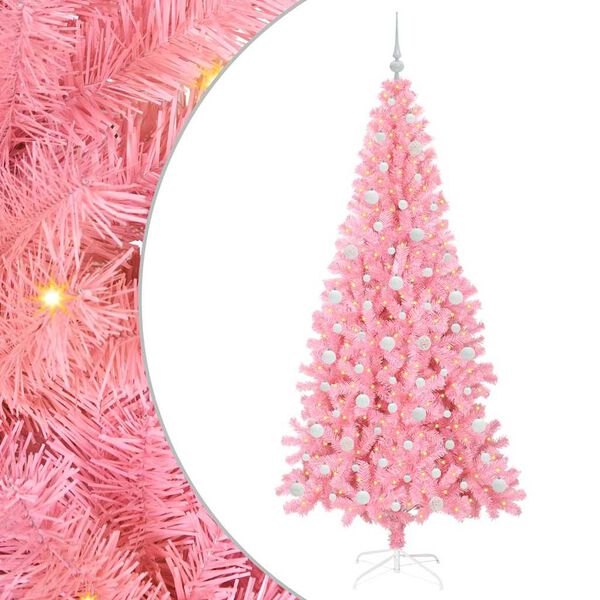 vidaXL &Aacute;rvore de Natal com 300 LEDs com suporte Rosa 210 cm PVC