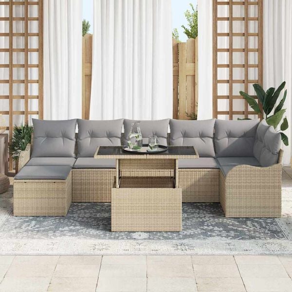 vidaXL Conjunto de Sof&aacute; de Jardim 8 pcs Bege Rattan Sint&eacute;tico