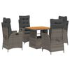 vidaXL 5 pcs conjunto de jantar p/ jardim c/ almofad&otilde;es vime PE cinza